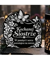 Znicz solarny LED XL dla siostry - Niezapominajki - grawer - zbliżenie