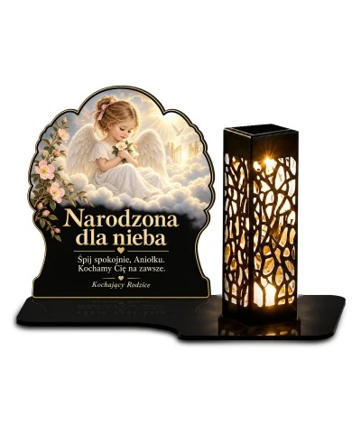Znicz solarny LED XL dla dziewczynki - Narodzona dla nieba - widok główny