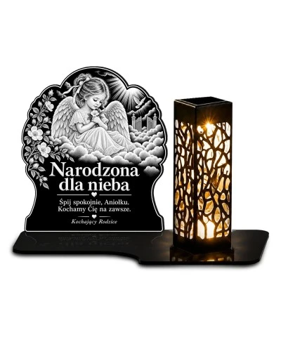 Znicz solarny LED XL dla dziewczynki - Narodzona dla nieba - grawer - widok główny