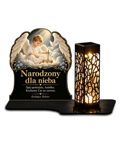 Znicz solarny LED XL dla chłopca - Narodzony dla nieba - widok główny