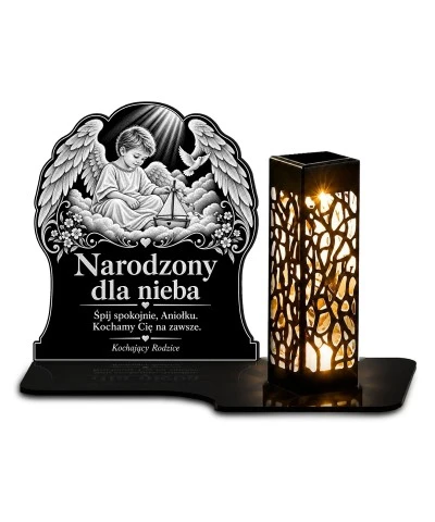Znicz solarny LED XL dla chłopca - Narodzony dla nieba - grawer - widok główny