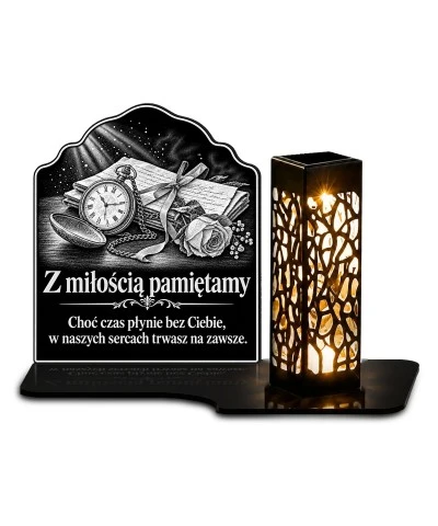 Znicz solarny LED XL zegarek i listy - grawer - widok główny