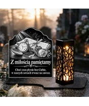 Znicz solarny LED XL zegarek i listy - grawer - widok produktu