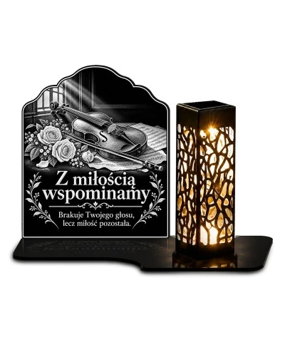 Znicz solarny LED XL skrzypce wspomnień - grawer - widok główny
