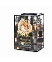 Znicz lustrzany solarny LED 15 cm – anioł tulący dziecko - widok główny