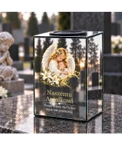 Znicz lustrzany solarny LED 15 cm – anioł tulący dziecko - widok produktu
