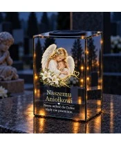 Znicz lustrzany solarny LED 15 cm – anioł tulący dziecko - widok produktu