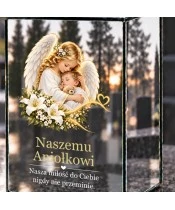 Znicz lustrzany solarny LED 15 cm – anioł tulący dziecko - widok produktu