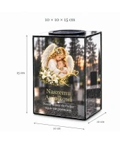 Znicz lustrzany solarny LED 15 cm – anioł tulący dziecko - widok produktu