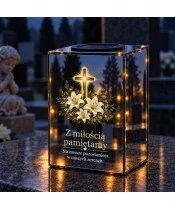 Znicz lustrzany solarny LED 15 cm – krzyż i lilie - widok produktu