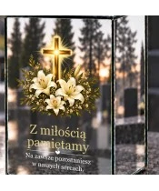 Znicz lustrzany solarny LED 15 cm – krzyż i lilie - widok produktu