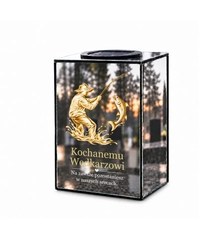Znicz lustrzany solarny LED 15 cm – wędkarz z rybą - widok główny