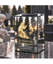 Znicz lustrzany solarny LED 15 cm – wędkarz z rybą - widok produktu
