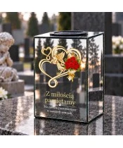 Znicz lustrzany solarny LED 15 cm – serca, anioł i róże - widok produktu