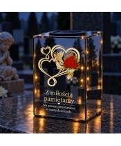 Znicz lustrzany solarny LED 15 cm – serca, anioł i róże - widok produktu