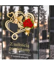 Znicz lustrzany solarny LED 15 cm – serca, anioł i róże - widok produktu