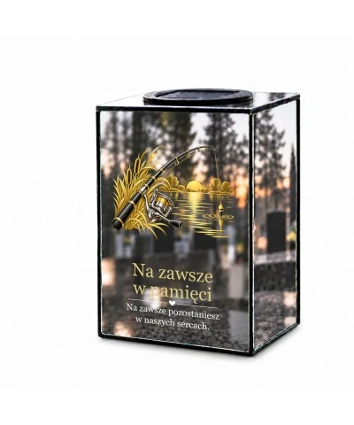 Znicz lustrzany solarny LED 15 cm – wędkarz — spokojna woda - widok główny