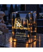 Znicz lustrzany solarny LED 15 cm – księga z lilią - widok produktu