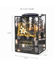 Znicz lustrzany solarny LED 15 cm – księga z lilią - widok produktu