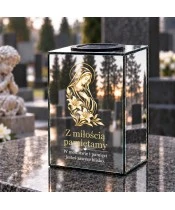 Znicz lustrzany solarny LED 15 cm – maryja i białe lilie - widok produktu