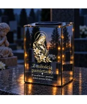 Znicz lustrzany solarny LED 15 cm – maryja i białe lilie - widok produktu