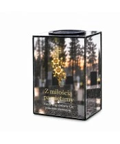 Znicz lustrzany solarny LED 15 cm – krzyż w złotych kwiatach - widok główny