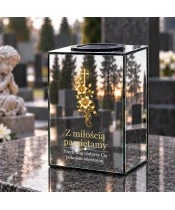 Znicz lustrzany solarny LED 15 cm – krzyż w złotych kwiatach - widok produktu