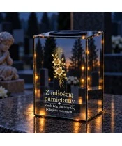 Znicz lustrzany solarny LED 15 cm – krzyż w złotych kwiatach - widok produktu