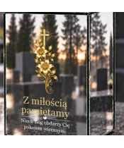 Znicz lustrzany solarny LED 15 cm – krzyż w złotych kwiatach - widok produktu