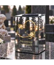 Znicz lustrzany solarny LED 15 cm – serce z delikatnymi różami - widok produktu