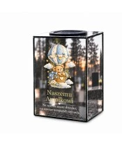 Znicz lustrzany solarny LED 15 cm – miś w balonie — aniołkowi - widok główny