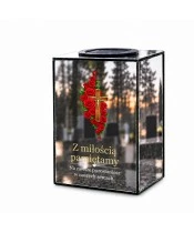 Znicz lustrzany solarny LED 15 cm – krzyż z czerwonymi różami - widok główny