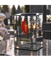 Znicz lustrzany solarny LED 15 cm – krzyż z czerwonymi różami - widok produktu