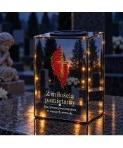 Znicz lustrzany solarny LED 15 cm – krzyż z czerwonymi różami - widok produktu