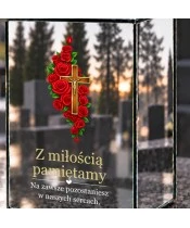 Znicz lustrzany solarny LED 15 cm – krzyż z czerwonymi różami - widok produktu