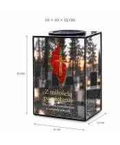 Znicz lustrzany solarny LED 15 cm – krzyż z czerwonymi różami - widok produktu