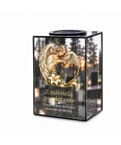 Znicz lustrzany solarny LED 15 cm – anioł przy sercu - widok główny