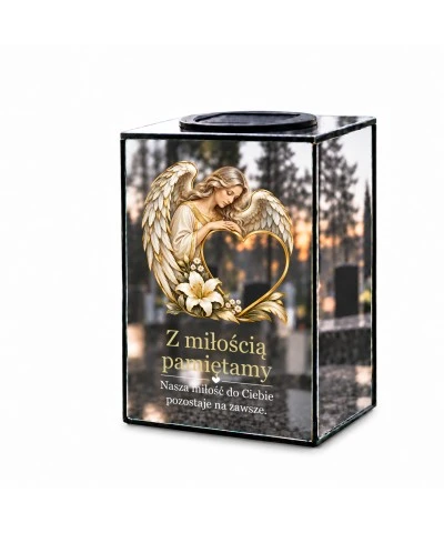 Znicz lustrzany solarny LED 15 cm – anioł przy sercu - widok główny