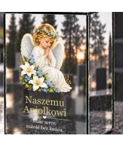 Znicz lustrzany solarny LED 15 cm – aniołek z liliami i niezapominajkami - widok produktu
