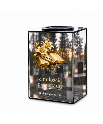 Znicz lustrzany solarny LED – Biblia z krzyżem - widok 1