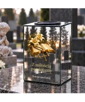 Znicz lustrzany solarny LED – Biblia z krzyżem - widok 2