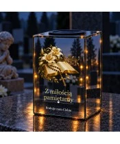 Znicz lustrzany solarny LED – Biblia z krzyżem - widok 3