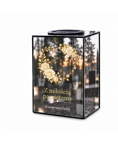 Znicz lustrzany solarny LED – Serce z róż - widok 1