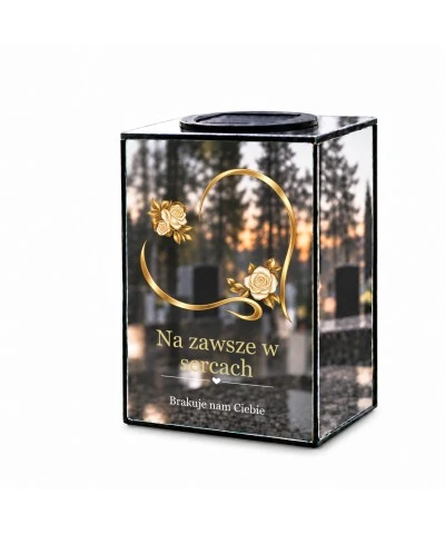 Znicz lustrzany solarny LED – Serce z delikatnymi różami - widok 1