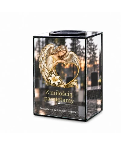 Znicz lustrzany solarny LED – Anioł przy sercu - widok 1