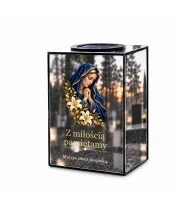 Znicz lustrzany solarny LED – Maryja w błękitnym welonie - widok 1