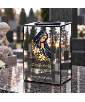 Znicz lustrzany solarny LED – Maryja w błękitnym welonie - widok 2