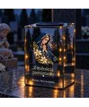 Znicz lustrzany solarny LED – Maryja w błękitnym welonie - widok 3