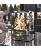 Znicz lustrzany solarny LED – Zamyślony biały aniołek - widok 2