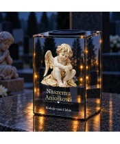 Znicz lustrzany solarny LED – Zamyślony biały aniołek - widok 3